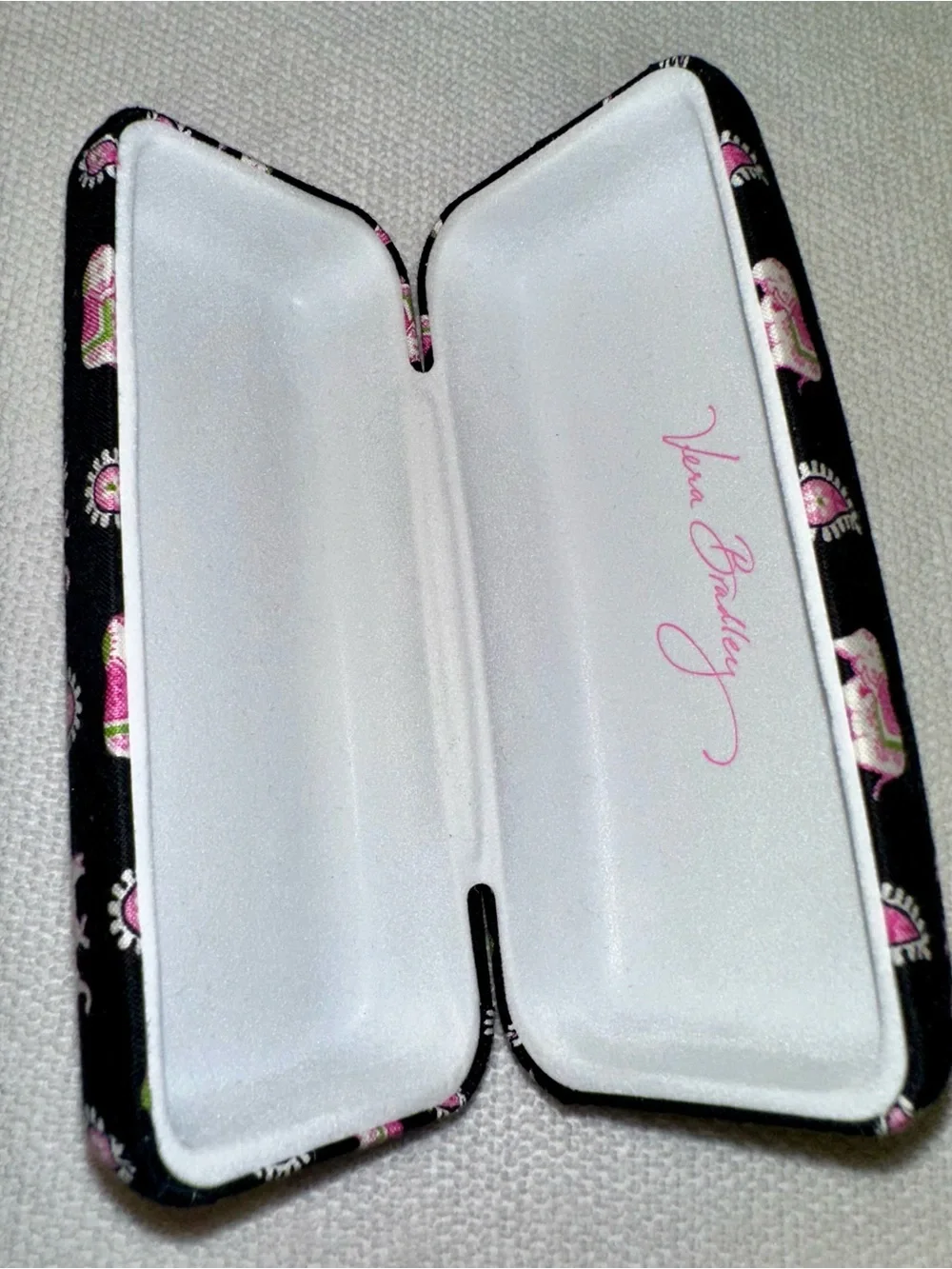 Vera Bradley Black Eyeglass Case with Pink Elephant Print